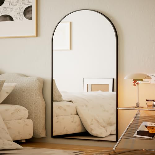 BEAUTYPEAK 77" x 38" Arch Floor Length Mirror with Stand, Black - color: Black, size: 77"L x 38"W