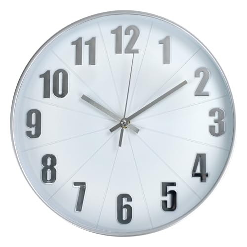 Wall Clock Modern Battery Operated Silent Non-Ticking Round Wall Clocks Simple Style Quartz Movement 3D Stereoscopic Analog Decor Clock for Office/School/Living Room (White-Silver, 12 inch) - color: White-silver