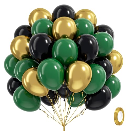 60pcs Green and Black Balloons 12inch with Dark Green Gold Balloons - color: Green Black Gold