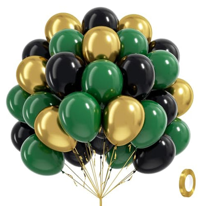 60pcs Green and Black Balloons 12inch with Dark Green Gold Balloons - color: Green Black Gold