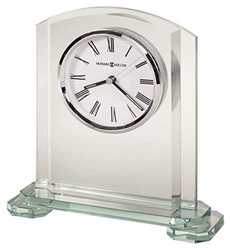 Howard Miller Stratus Tabletop Clock – Arched Glass Alarm Clock with Roman Numerals, Battery Operated Quartz Movement, Modern Desk Clock