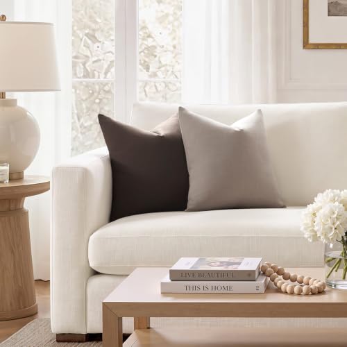 Meekio Linen Blend Throw Pillow Covers 18x18 Set of 2, Brown - color: Brown, size: 18" x 18" (Pack of 2)