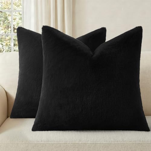 Pallene Faux Fur Decorative Throw Pillow Covers 26x26 Set of 2, Black - color: Black, size: 26" x 26" (Pack of 2)