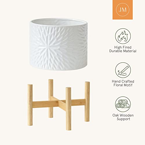 LA JOLIE MUSE Ceramic Planter for Plant, 8 Inch Indoor Planter with Stand - color: White