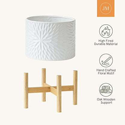 LA JOLIE MUSE Ceramic Planter for Plant, 8 Inch Indoor Planter with Stand - color: White