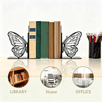 Butterfly Silhouette Metal Bookends, Black
