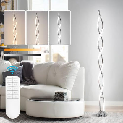 ADISUN 31W LED Floor Lamp, Spiral Dimmable Modern Standing Lamp with Remote - color: Silver C