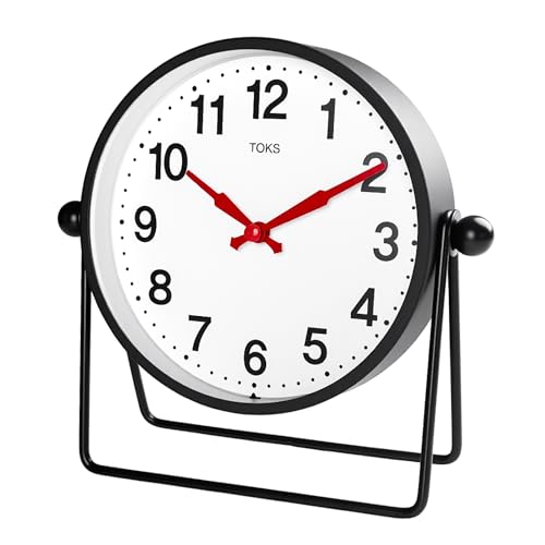 Lily's Home Desk & Table Clock - Black - Minimalist Design - Tabletop Analog Clock - Large Numbers for Readability - Ideal for Office, Bedroom, Shelf Décor - 7.5'' x 2.5'' x 7.3''