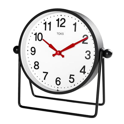 Lily's Home Desk & Table Clock - Black - Minimalist Design - Tabletop Analog Clock - Large Numbers for Readability - Ideal for Office, Bedroom, Shelf Décor - 7.5'' x 2.5'' x 7.3''