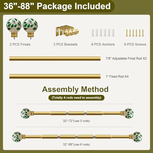 Ceramic Gold Curtain Rods 2 Pack for Windows 16 to 88 Inches - color: Ceramic Gold, size: 16"-88"|2 Pack