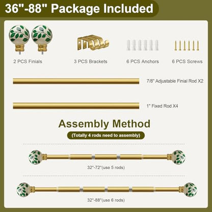 Ceramic Gold Curtain Rods 2 Pack for Windows 16 to 88 Inches - color: Ceramic Gold, size: 16"-88"|2 Pack