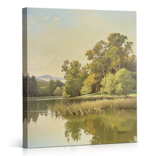 APOHBGV Lake Landscape Canvas Wall Decor, Farmhouse Nature Scenery Art, Rustic Waterside Artwork Suitable for Living Room Bedroom Bathroom Office Home Decoration, 8x10 Inch - color: Home12