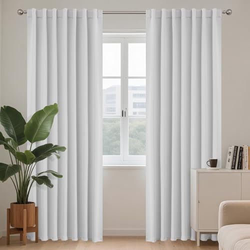 Joydeco 108 Inch 60% Blackout White Curtains 2 Panels,Elegant Soft Sheer Curtains for Bedroom,Thermal Insulated Black Out Drapes for Living Room,Rod Pocket Back Tab Drapes(W52xL108 Inch,Greyish White) - color: Greyish White, size: 52"W x 108"L (Pack of 2)