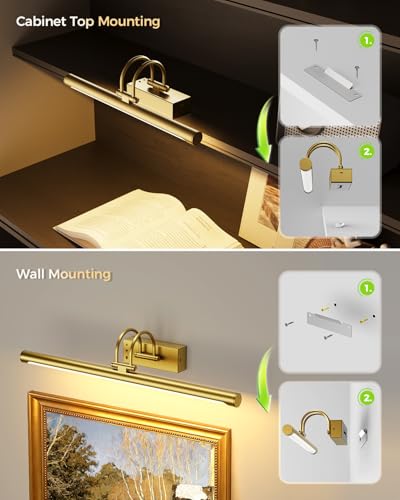 23.6″ Wireless Rechargeable Picture Light with Remote, Large Battery Operated Wall Light for Paintings & Art, Dimmable LED Gallery Lamp with Timer, Adjustable Metal Design, Electroplated Gold Finish - color: Battery Operated-Brass, size: 23.6 Inch