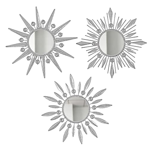 Silver Mirrors Wall Decor, Metal Sunburst Mirror Wall Art Decor Mirror - color: Silver- a