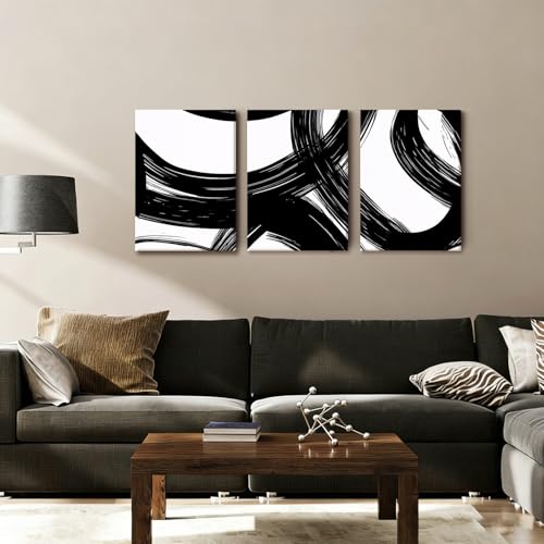 AUUAUU 3 Pcs Black and White Abstract Wall Art Canvas Painting 12x16 Inch - color: Black and White Abstract Wall Art, size: 12x16 Inch