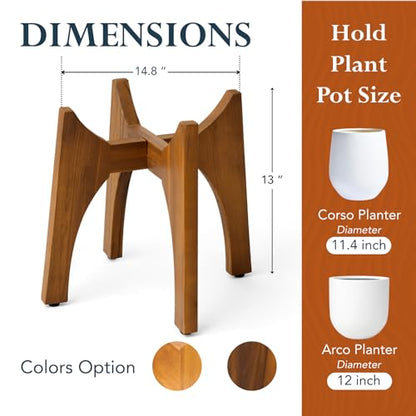 KUTE NEST 13" H x 14.8" W Acacia Solid Wood Plant Stand - Walnut - color: Walnut, size: High - Small - 13"H x 14.8"W