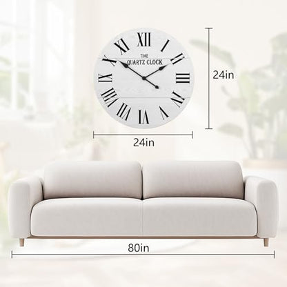 ARTPOWER 24" Extra Large Farmhouse Wall Clock,Solid Wood Veneer,White - color: White, size: 24"W x 24"H