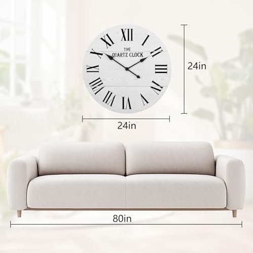 ARTPOWER 24" Extra Large Farmhouse Wall Clock,Solid Wood Veneer,White - color: White, size: 24"W x 24"H