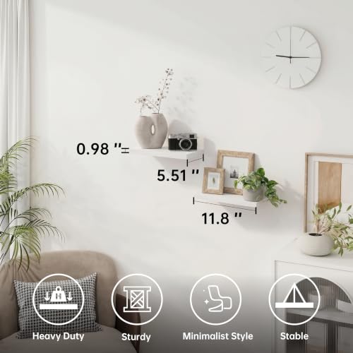 Floating Shelves for Wall,White, 11.8"L x 5.5"D x 0.98"H,Set of 2 - color: White, size: 11.8''(Thinner)