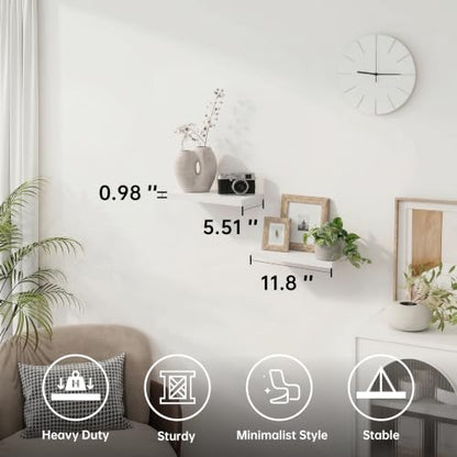 Floating Shelves for Wall,White, 11.8"L x 5.5"D x 0.98"H,Set of 2 - color: White, size: 11.8''(Thinner)