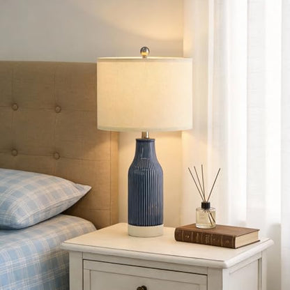 23.5" Bedside Lamps Set of 2, Blue Ceramic Table Lamp for Bedroom - color: Blue-2Pack-23.75"