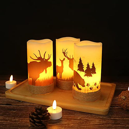 GenSwin Flameless Led Candles with Hemp Rope & Timer Deer Moose Bear - color: Deer