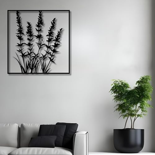 Metal Wall Decor | 17'' x 17'' x 0.05'' Lavender Art Themed Wall Decorations | Handmade Indoor and Outdoor Wall Art (17'' x 17'', Lavender, Black) - size: 17'' x 17'', style: Lavender