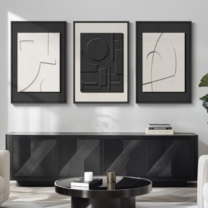 Large Framed Black and White Modern 3D Abstract Wall Art for Living Room - color: Black and White, size: 24"w X 36"h X 3pcs