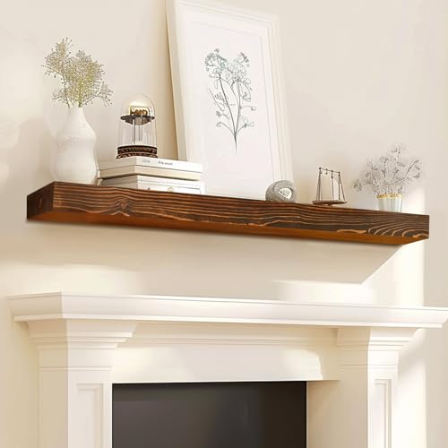 48x7x3in Solid Pine Wood Fireplace Mantel, Weathered Brown - color: Weathered Brown, size: 48x3x7-solid