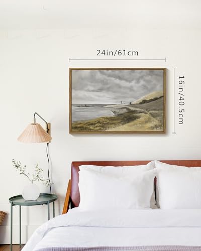 SHENIFY 16x24in Large Coastal Framed Canvas Wall Art Vintage Landscape Seascape Classic Hallway Bedroom Bathroom Living Room Decor - Natural Framed - color: Coastal, size: 24"L x 16"W