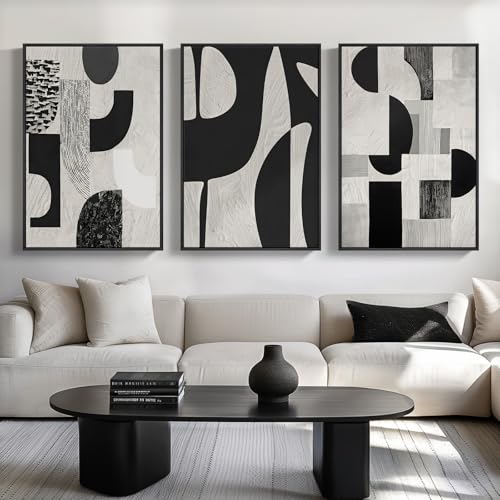 Large Framed Black and White Abstract Wall Art for Living Room, Set of 3 - color: Geometric - A, size: 24" W x 36" H x 3Pcs