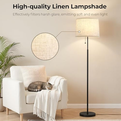 Floor Lamps for Living Room & Bedroom, 60" Modern Tall Standing Lamp, 3CCT - color: Linen T-Shades+Black Pole