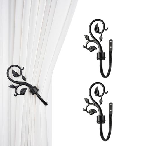 SUQ I OME Leaf Shaped Curtain Holdbacks, Black, 1 Pair - color: Black