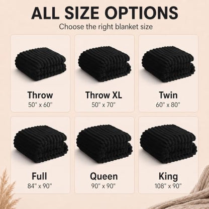 HIMEET Black Throw Blanket for Couch, 300GSM Ribbed Fleece, 50 x 60 Inches - color: Black, size: Throw (50" x 60")