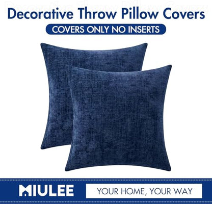 MIULEE Soft Chenille Throw Pillow Covers Navy Blue 18x18 Inch Pack of 2 - color: Navy Blue, size: 18" x 18" (Pack of 2)