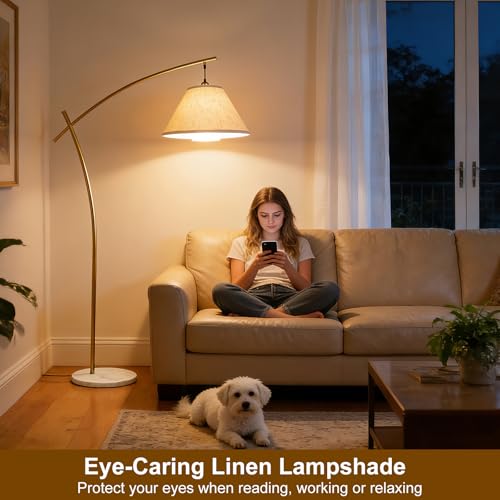 Lightdot Arc Floor Lamp for Living Room, Dimmable Modern Standing Tall Lamp - color: Linea-Gold