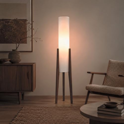 50 Inch Tall Tripod Floor Lamp Suit for Living Room,Walnut Wood Finish - color: Walnut Wood