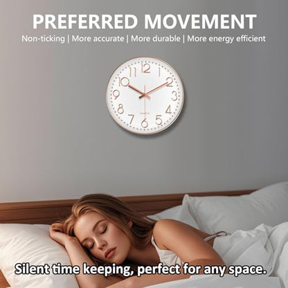 Silent Wall Clocks Battery Operated 8 Inch, Analog Wall Clock with Oversized Number Tempered Glass Clock Face, Rose Gold Quartz Non Ticking Wall Clocks for Living Room Bedroom Kitchen Office - color: Rose Gold, size: 8 Inch