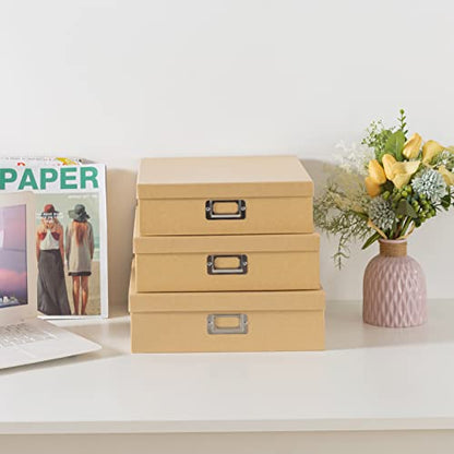 Soul & Lane - Kraft Storage Boxes with Lids, Set of 3, Just the Basics - color: Just the Basics