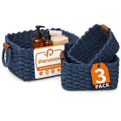 Small Wicker Baskets, 3 PCS Paper Rope Baskets for Shelves, Blue - color: Blue