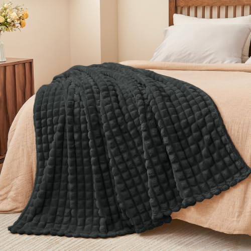 BEDELITE Checked Charcoal Grey Fleece Blanket Queen Size for Bed, 90"x90" - color: Charcoal Grey, size: Queen(90"x90")