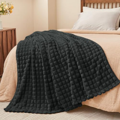 BEDELITE Checked Charcoal Grey Fleece Blanket Queen Size for Bed, 90"x90" - color: Charcoal Grey, size: Queen(90"x90")