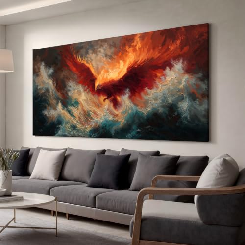 Abstract Fire Phoenix Wall Art Decor 24"x48" Red Wall Art For Bedroom - color: HX6C, size: 48"L x 24"W