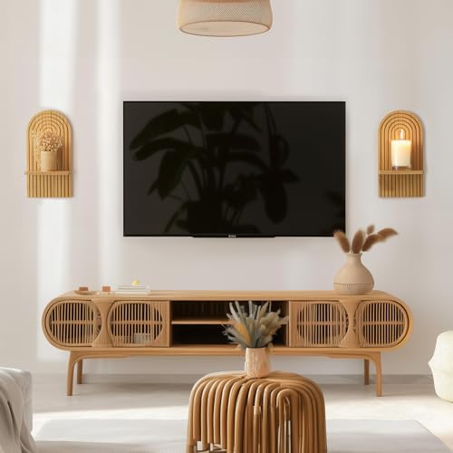 Boho Wall Decor Set of Two: Wood Wall Candle Holder - color: Natural