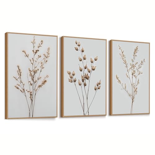 FDYCKVIP Neutral Floral Framed Canvas Wall Art Set of 3, 16"x24" Boho Beige Wildflower Botanical Wall Decor, Large Minimalist Plant Wall Painting Artwork for Living Room Bedroom Farmhouse Office - color: 16"x24" Neutral Floral Wall Art