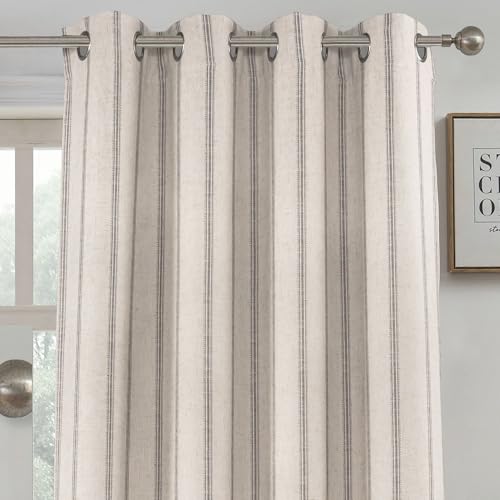DriftAway Farmhouse Linen Blend Stripe Blackout Curtains, W52xL96, Gray - color: G Gray Stripe, size: 52"W x 96"L (Pack of 2)