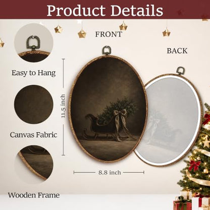Yorhifa Dark Academia Winter Christmas Sleigh Framed Wall Art 8.5x11.5in - color: Dark Sleigh