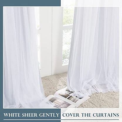 PONY DANCE Double Layer Blackout Curtains with White Sheer 95 Inches Long - color: Winter White, size: 52"W x 95"L (Pack of 2)