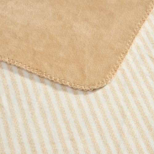 Laura Ashley - Reversible Throw Blanket for Couch 50x70, Soft Blanket - color: Oxford Stripe Beige